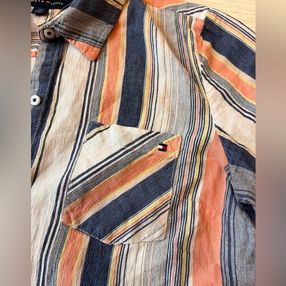 Tommy Hilfiger ladies striped button down top. Blue, orange & cream colors. S‎ - Picture 5 of 10